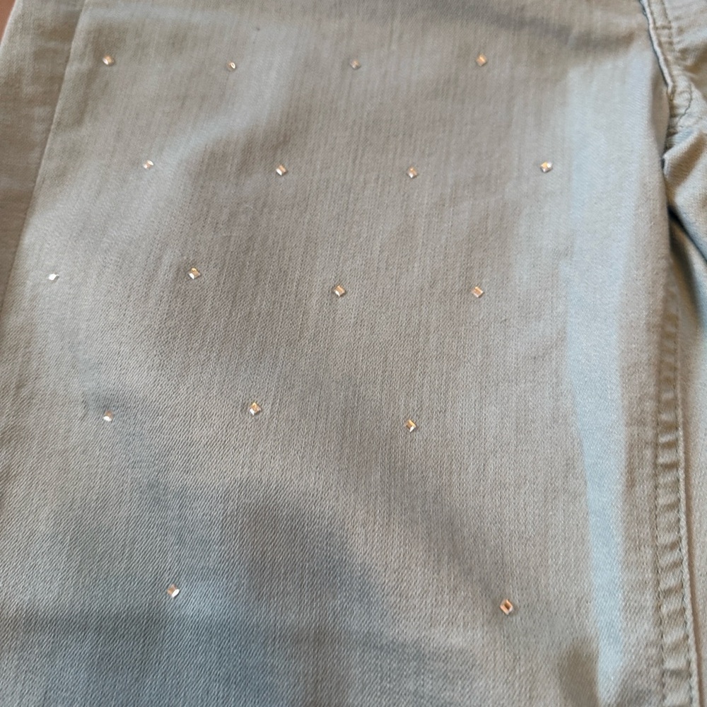 DG2 Diane Gilman Irridescent Crystal Jeans Light Aqua Haze Stretch Size 12